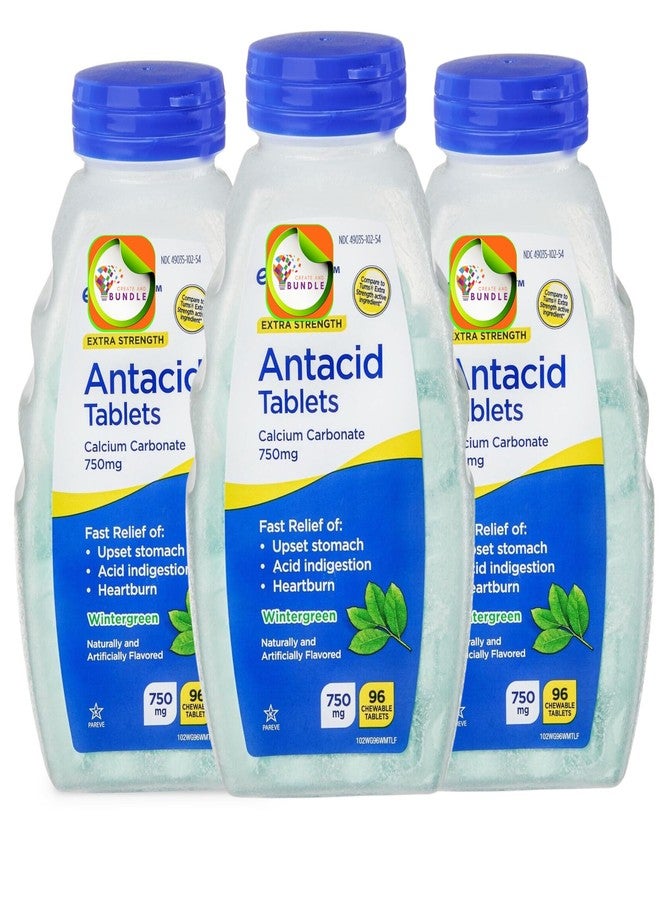 Create and Bundle Antacid Chewable Tablets, 750 mg, Wintergreen Flavor, Calcium Enriched, Peppermint, 96 Ct (Pack of 03) Total 288ct - Image 1
